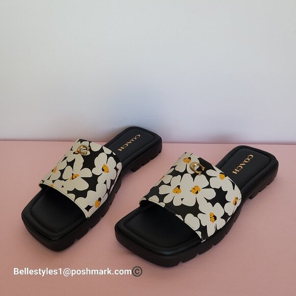 COACH Florence Smooth Leather Sandal With Flower Print –Chalk Multi -Size 8.5B⭐ - Picture 8 of 16